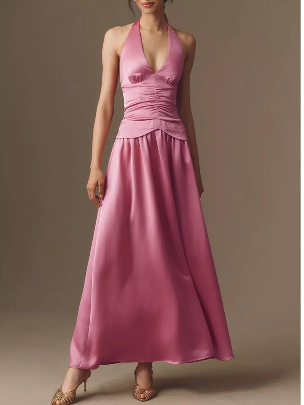 Anthropologie Mare Mare Sloane Halter Maxi Dress XS/M Pink Satin